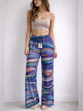 Becca Swim Women's Sheer Wide Leg Cover Up Pants Multicolor‎ Small Mermaid Beach